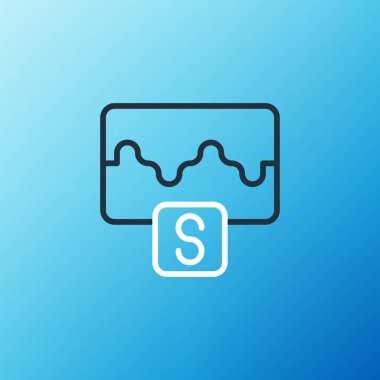 Çizgi Müzik Dalga Dengeleyici simgesi mavi arkaplanda izole edildi. Ses dalgası. Ses dijital dengeleyici teknolojisi, konsol paneli, nabız müzikali. Renkli taslak konsepti. Vektör