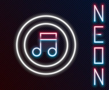 Parlayan neon çizgisi Müzik notası, ton simgesi siyah arkaplanda izole. Renkli taslak konsepti. Vektör