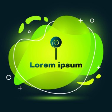 Siyah arkaplanda siyah lolipop simgesi var. Yemek, lezzetli bir sembol. Sıvı şekilli soyut pankart. Vektör İllüstrasyonu