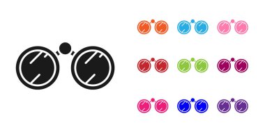 Siyah dürbün simgesi beyaz arka planda izole edilmiştir. Yazılım işareti bulun. Casus ekipman sembolü. Simgeler renkli ayarlayın. Vektör Illustration