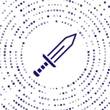 Mavi Kılıç simgesi beyaz arkaplanda izole edildi. Ortaçağ silahı. Soyut çember rastgele noktalar. Vektör