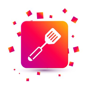 Beyaz Spatula simgesi beyaz arkaplanda izole edildi. Mutfak spatula ikonu. Barbekü spatula işareti. Barbekü ve ızgara aleti. Kare renk düğmesi. Vektör