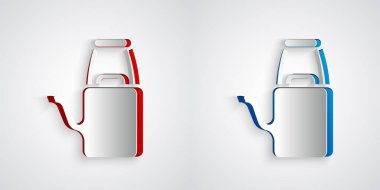 Kağıt kesiği. Gri arkaplanda izole edilmiş su kutusu simgesi. Sulama sembolü. Kağıt sanatı tarzı. Vektör