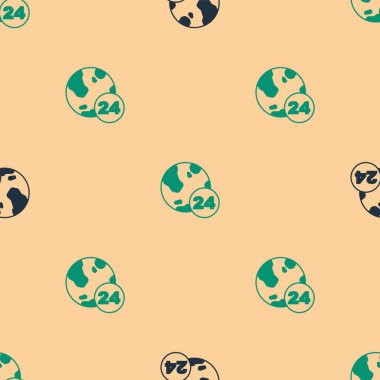 Yeşil ve siyah telefon 24 saat destekli ikon bej arka planda izole edilmiş kusursuz desen. Tüm gün müşteri destek merkezi. Tam zamanlı çağrı servisi. Vektör