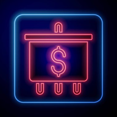 Siyah arkaplanda dolar sembolü olan parlak neon hedef. Yatırım hedefi. Başarılı iş konsepti. Nakit ya da Para işareti. Vektör