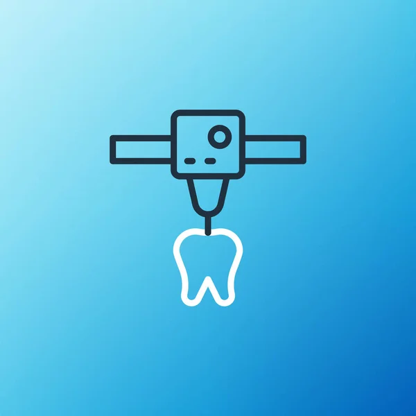 Icono de diente de impresora 3D de línea aislado sobre fondo azul. impresión 3d. Concepto de esquema colorido. Vector — Archivo Imágenes Vectoriales