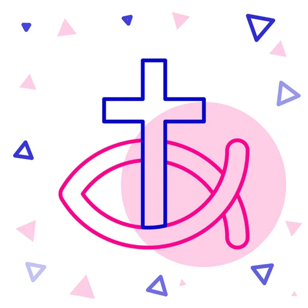 Linia Chrześcijański symbol ryby ikona izolowane na białym tle. Symbol ryby Jezusa. Kolorowy koncept. Wektor — Wektor stockowy