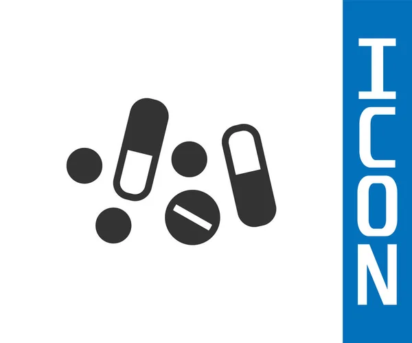 Pilule de médecine grise ou icône de comprimé isolé sur fond blanc. Pilule et signe de drogue. Conception de pharmacie. Vecteur — Image vectorielle