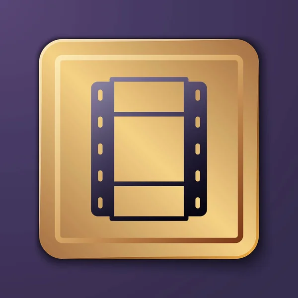 Icône de lecture vidéo violet isolé sur fond violet. Panneau de film. Bouton carré doré. Vecteur — Image vectorielle