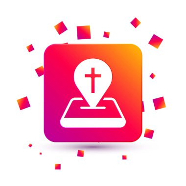 Beyaz Harita, beyaz arka planda izole edilmiş kilise binası simgesi. Hıristiyan Kilisesi. Kilisenin dini. Kare renk düğmesi. Vektör