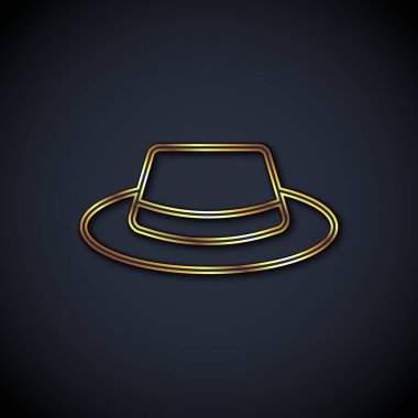 Siyah arka planda izole edilmiş kurdele ikonlu altın çizgili adam şapkası. Vektör