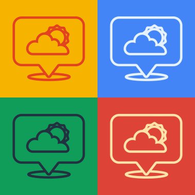 Pop Art Line Konumu Bulut simgesi renk arkaplanında izole edildi. Vektör