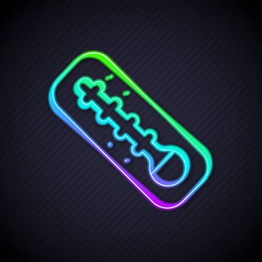 Parlayan neon hattı Meteoroloji termometresi, siyah zeminde izole edilmiş ısı ve soğuk ikonu ölçüyor. Termometre termometresi sıcak ya da soğuk hava gösteriyor. Vektör