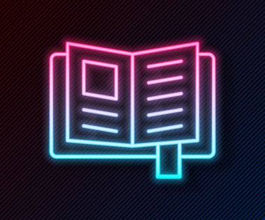 Parlayan neon hattı okuma kitabı simgesi siyah arkaplanda izole edildi. Vektör