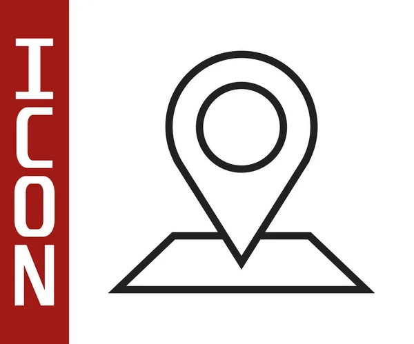 Icono de pin de mapa de línea negra aislado sobre fondo blanco. Navegación, puntero, ubicación, mapa, GPS, dirección, lugar, brújula, concepto de búsqueda. Vector — Vector de stock