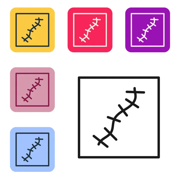 Zwarte lijn Litteken met hechtpictogram geïsoleerd op witte achtergrond. Stel pictogrammen in kleur vierkante knoppen. Vector — Stockvector