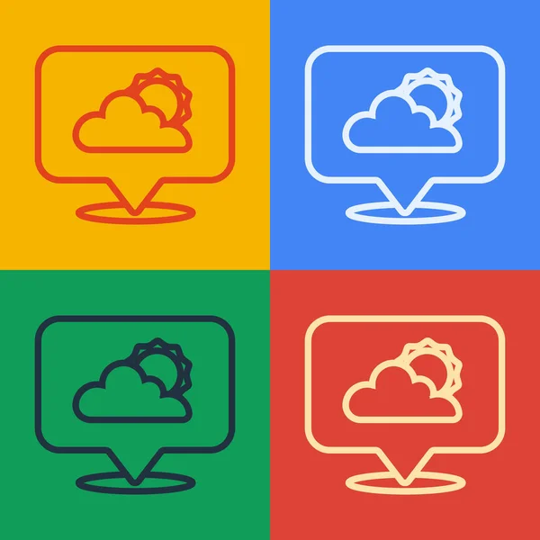 Pop art line Ubicación icono de nube aislado sobre fondo de color. Vector — Archivo Imágenes Vectoriales