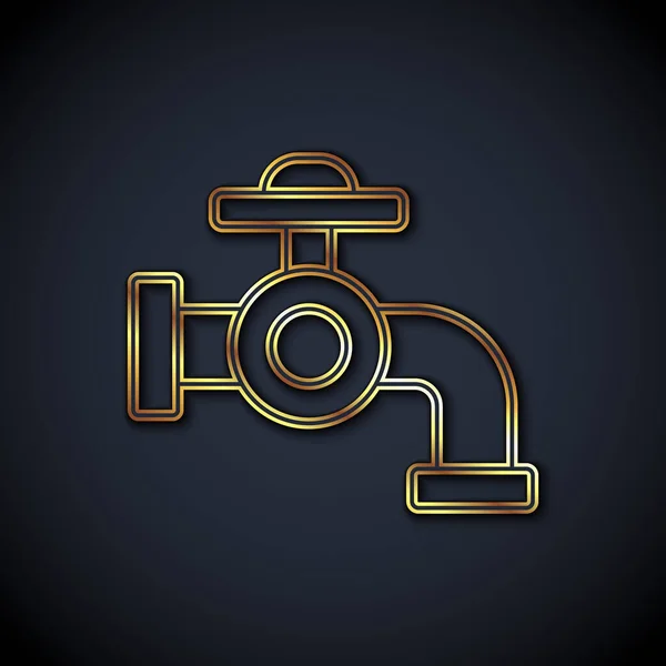 Gold line Water tap icon isolated on black background. Vector — Stock Vector