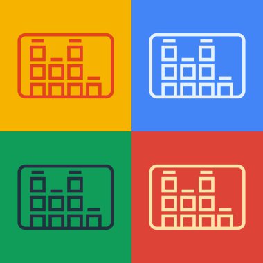 Pop Art Line Müzik Dengeleyici simgesi renk arkaplanında izole edildi. Ses dalgası. Ses dijital dengeleyici teknolojisi, konsol paneli, nabız müzikali. Vektör