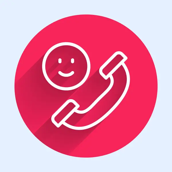 White line Incoming call on mobile phone icon isolated with long shadow. Friends call. Red circle button. Vector — Stock Vector