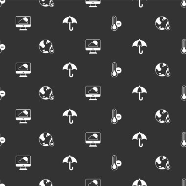 Meteoroloji termometresini, su damlası yüzdesini, hava tahminini ve Şemsiye 'yi pürüzsüz şablona ayarla. Vektör