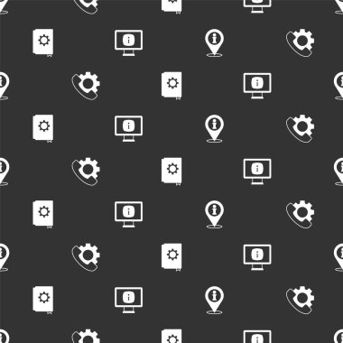 Konumu bilgiyle ayarla, Telefon 24 saat desteği, Kullanıcı kılavuzu ve İzleyiciyi pürüzsüz desen üzerine ayarla. Vektör