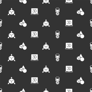 3D yazıcı, temel geometrik şekiller, Isometric küp ve kusursuz desen ayarla. Vektör