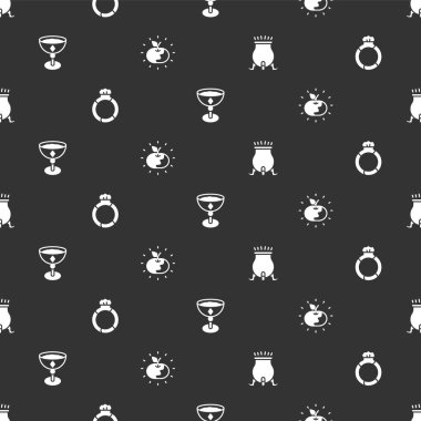 Cadı kazanı, mücevherli sihirli taş yüzük, ortaçağ kadehi ve zehirli elmayı pürüzsüz desenli. Vektör