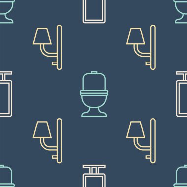 Hattı ayarla. Büyük boy ayna, duvar lambası ve klozet pürüzsüz desen. Vektör