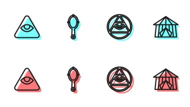 Masonlar, sihirli el aynası ve sirk çadırı ikonu. Vektör