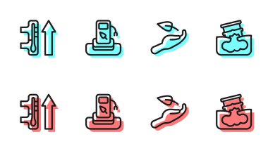 Küresel ısınma, petrol ya da benzin istasyonu ve fıçı yağı sızıntısı ikonu. Vektör