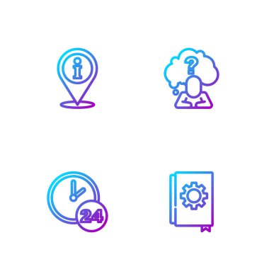 Satır Kullanıcı Kılavuzu, Saat 24 saat, Bilgi ve Kafa soru işaretli konum. Renk simgeleri. Vektör