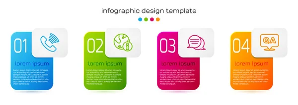 Impostare linea Telefono 24 ore di supporto, informazioni, Discorso bolla chat e domanda e risposta. Modello di infografica aziendale. Vettore — Vettoriale Stock