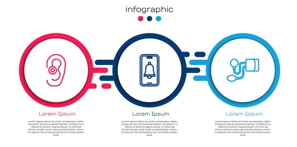 Setați linia Aparat auditiv, apel telefonic de urgență și tensiune arterială. Șablon infografic de afaceri. Vector — Vector de stoc