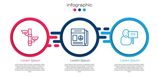 Set line Überwachungskamera, Nachrichten und Protest. Geschäftsinfografische Vorlage. Vektor — Stockvektor