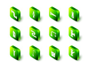 Su sayacı endüstrisi metalik boru filtresi musluk bardağını su ve ikon ile ayarla. Vektör.