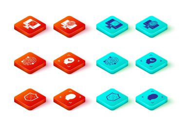 Kalkan yüz tanıma yüz parmak izi monitörünü parmak izi ve simgeyle ayarla. Vektör.