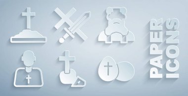 Paskalya yumurtası Haçlı Seferi ve Mezar 'ı ikonla Hristiyan haçına geçir. Vektör.