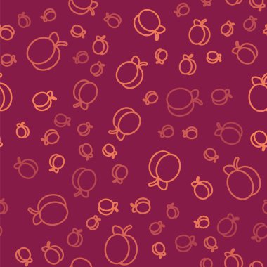 Kahverengi çizgi erik meyvesi ikonu kırmızı arka planda izole edilmiş pürüzsüz desen. Vektör.