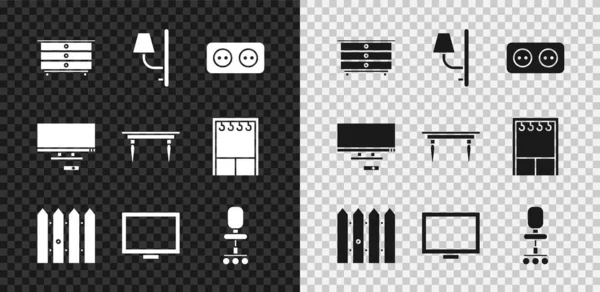 Set Kommode Wandleuchte Elektrische Steckdose Gartenzaun Holz Bilderrahmen Tisch Bürostuhl — Stockvektor