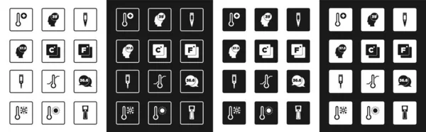 Set Digital Thermometer Celsius Hohe Menschliche Körpertemperatur Meteorologie Fahrenheit Medical — Stockvektor