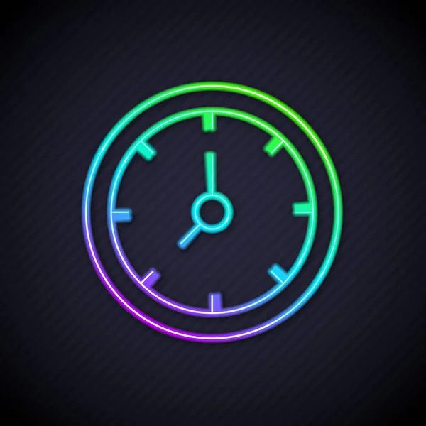 Leuchtendes Neon Line Clock Icon Isoliert Auf Schwarzem Hintergrund Zeitsymbol — Stockvektor