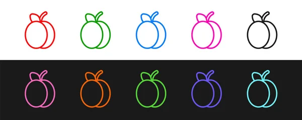 Setzen Sie Linie Pflaumenfrucht Symbol Isoliert Auf Schwarzem Und Weißem — Stockvektor