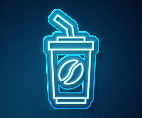 Leuchtende Neon Linie Kaffeetasse Symbol Isoliert Auf Blauem Hintergrund Vektor — Stockvektor