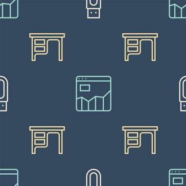 Satır USB flash disk ofis masası ve grafiksel grafiği kusursuz desen üzerine ayarla. Vektör.