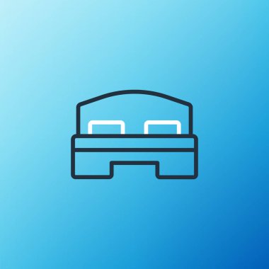 Line Hotel yatak odası ikonu mavi arkaplanda izole edildi. Renkli taslak konsepti. Vektör