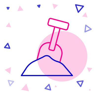 Beyaz zemin üzerinde kum ve kürek simgesi olan çizgi Sandbox. Renkli taslak konsepti. Vektör