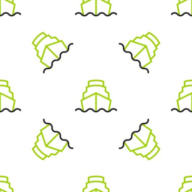 Okyanus simgesindeki Line Cruise gemisi beyaz arka planda izole edilmiş kusursuz desen. Dünyayı dolaşmak. Vektör