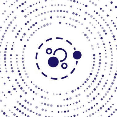 Mavi Atom simgesi beyaz arkaplanda izole edildi. Bilimin, eğitimin, nükleer fiziğin, bilimsel araştırmaların sembolü. Soyut çember rastgele noktalar. Vektör