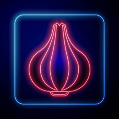 Siyah arka planda parlayan neon sarımsak ikonu. Vektör